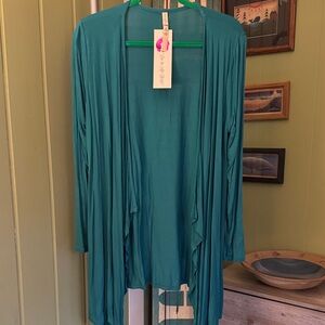 Teal Open-Front Drape Cardigan
